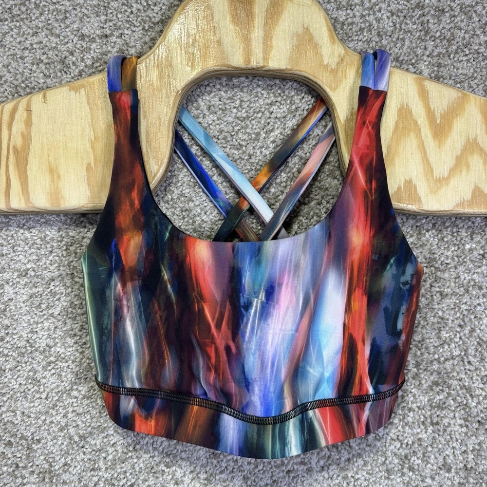 Lululemon Energy Bra Multi Color Abstract Strappy Back Sports Bra Size 4
